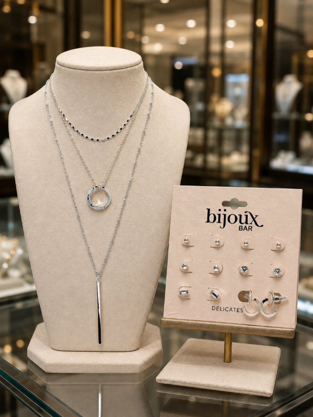 Bijoux Bar Delicates Layered Silver-tone Necklace And Earrings Bundle
